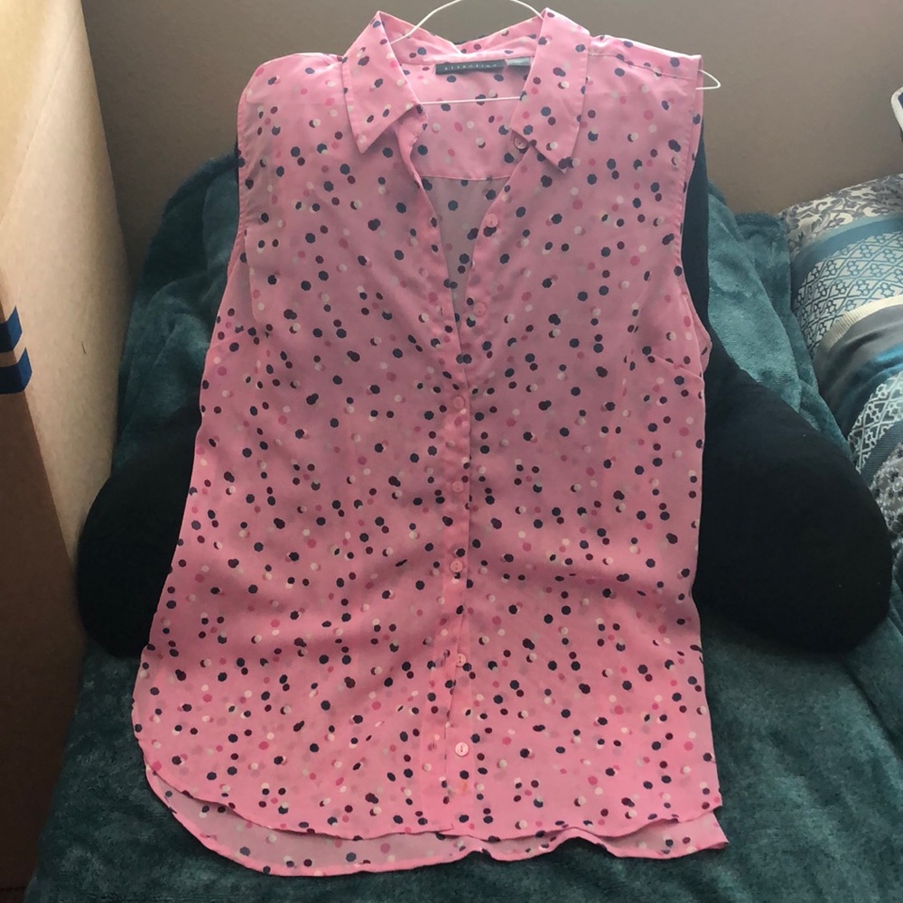 Pink polka dot sheer long length top
